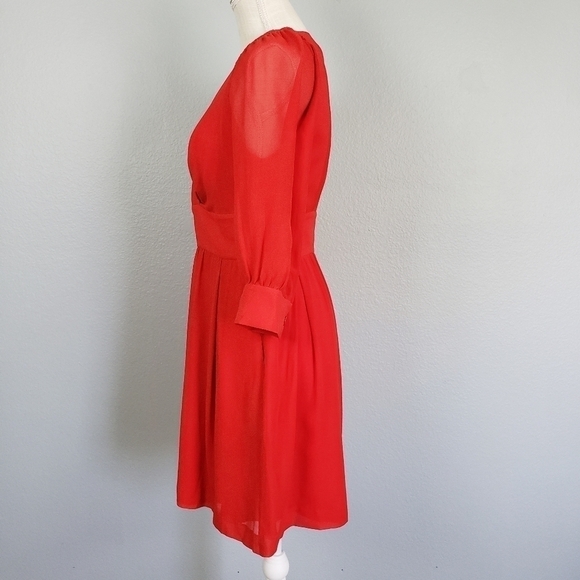 ARMANI EXCHANGE 100% Silk 3/4 Sleeve A-Line Dress Sz 6 Orange - Picture 5 of 10